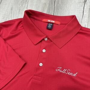 Y2K Full Send Men's Large Red Classic Look Slit Hem Sports Golf Polo Shirt